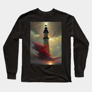 Lighthouse floating in the Sunset Clouds Long Sleeve T-Shirt